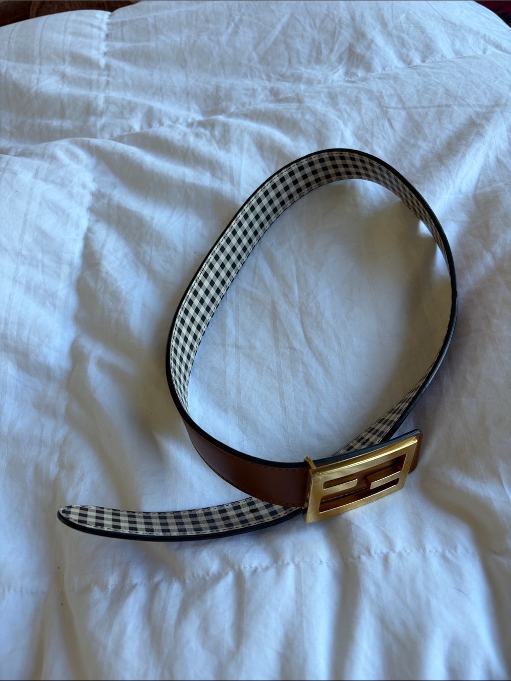 Fendi Brown Leather Belt with Gold FF Buckle